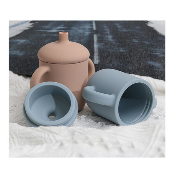 Silikon Drikkestråkopp for Baby (Røyksblå)