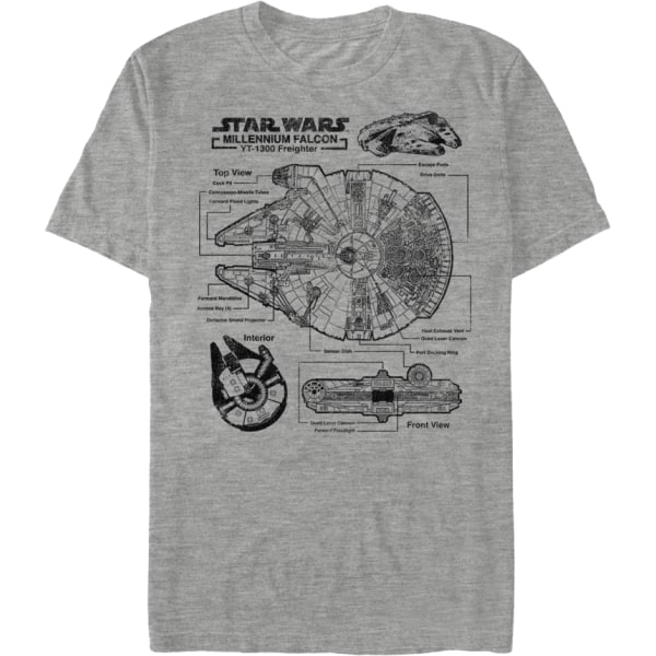 Millennium Falcon Schematic Star Wars T-shirt M
