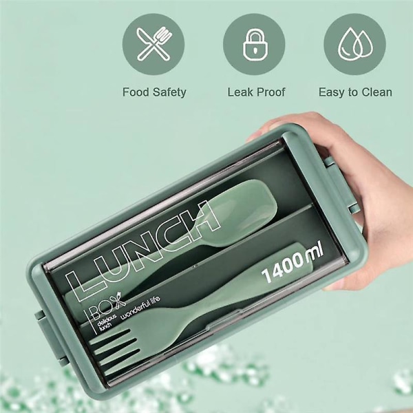 Lunchbox-set, 1400 ml Lunchbox för Vuxna, 3 Fack, Matlåda för Förberedda Måltider