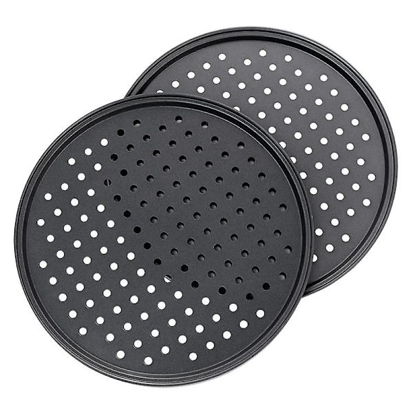 2 stk. 10 tommer Perforeret Pizza Pan Kulstofstål Non-stick Belægning Nem Rengøring Pizza Pan
