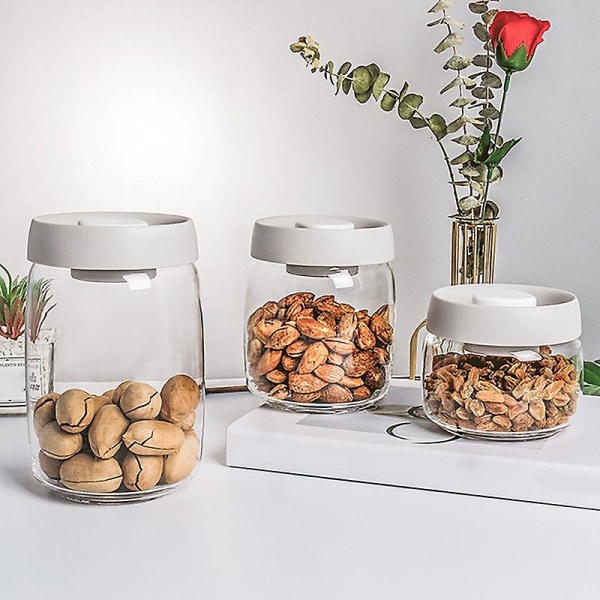 Lufttäta förvaringsburkar för kök, snacksburkar i glas, nötter, 3-pack