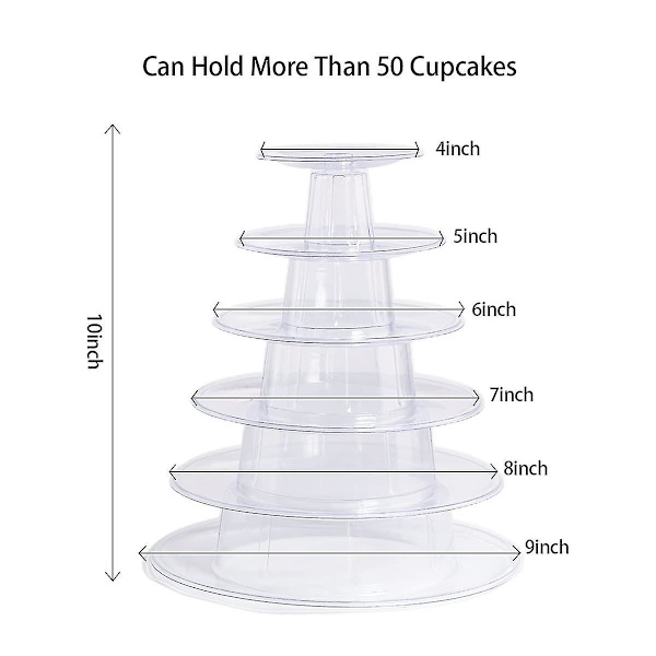 2023 - 6-vånings Macaron-tornställ för bröllop, födelsedagsfest, Cupcake-kaka, Plastdisplayställ