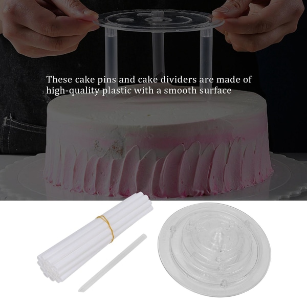 20 st vit plast tårtpinne stödstavar med 4 st tårtavdelartårta och 12 P
