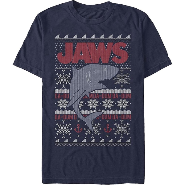 Ful T-shirt med Fula Stickade Hajkäkar Julmotiv XXXL