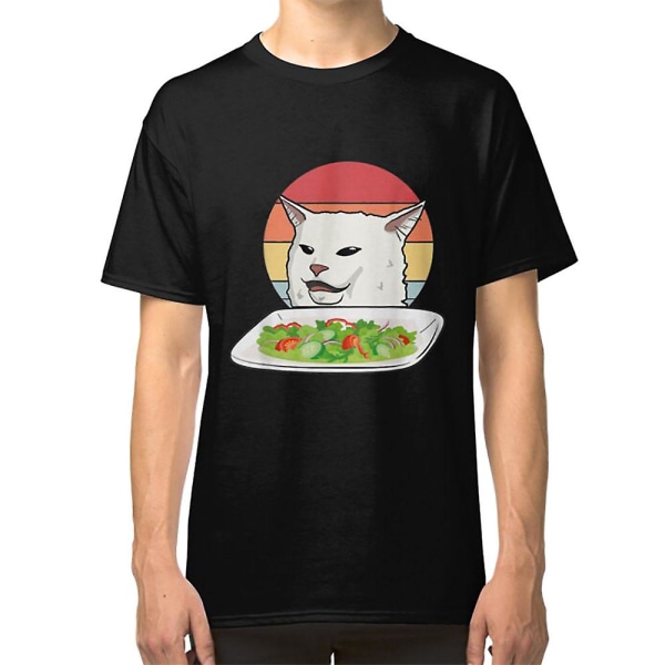 Arga kvinnor skriker på förvirrad katt vid middagsbordet meme T-shirt XXL