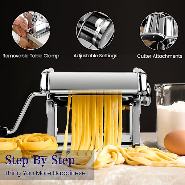 Manuel Frisk Pasta Maskine, 7 Tykkelser, 403 Rustfrit Stål Til Tagliolini Fettucine Lasagna Ravioli Spaghetti (7 Tykkelser)