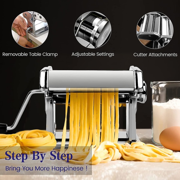 Manuell färsk pastamaskin, 7 vågar, 403 rostfritt stål för Tagliolini Fettucine Lasagne Ravioli Spaghetti (7 vågar)