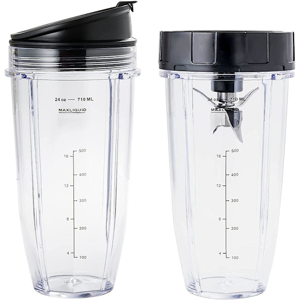 2 ersättningsmuggar 24 oz med lock och extraktorblad för Ninja-mixer (Auto IQ bl480 Bl482 Bl642 Nn