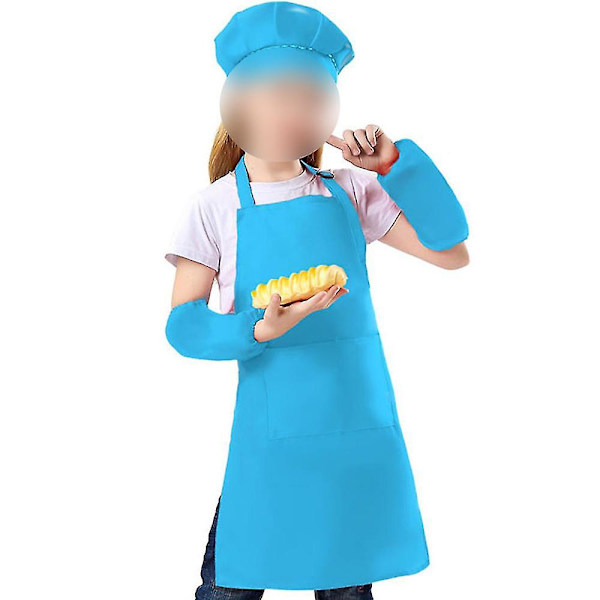 Storpack Kockhatt Set, Justerbar Barnförkläde T blue