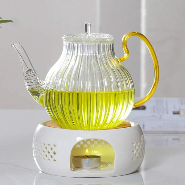 Keramisk tekanna-värmare, tekanna-värmare med korkplatta, perfekt för glas- och keramiktekannor