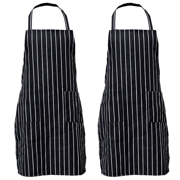 2-pack randiga haklappar förkläden med fickor Svarta presenter för matlagning Kock Kockförkläde för kvinnor och män - 30,3 fast