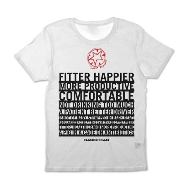 Radiohead FITTER HAPPIER HVIT T-SKJORTE XXXL