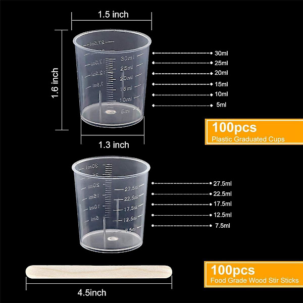 100 Pakk 30ml/2oz Plast Graderte Kopper Klar Epoxy Blanding Kopper Med 100 Stk