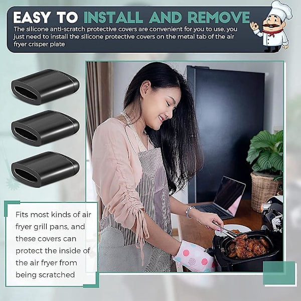 16 st Ersättningsgummi för Airfryer Grill Airfryer Delar Repskyddande Skydd Köks C Black