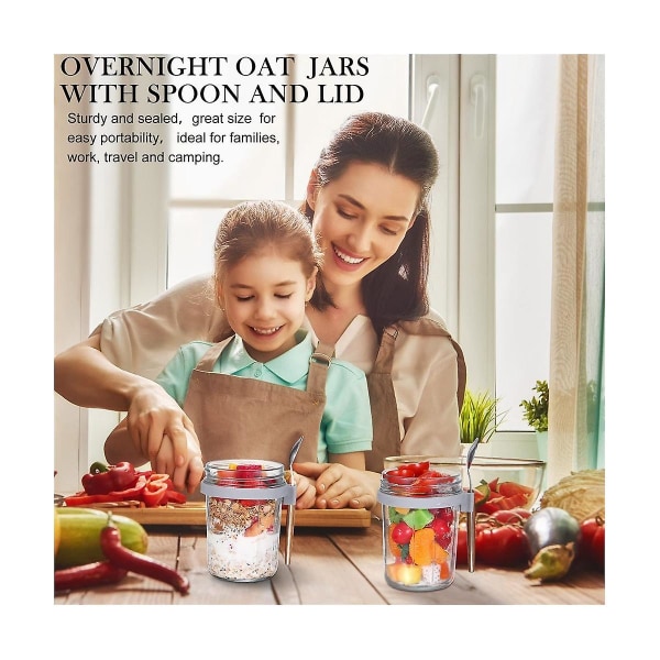 4 Overnight Oats Behållare med Sked Lufttäta Havre Overnight Oats Burkar med Mått 3 månader