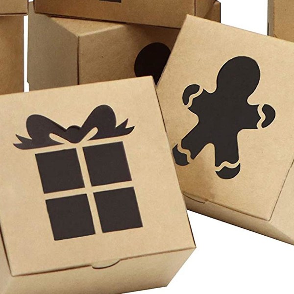 Sett med 30 Kraft Papp Emballasjebokser for Bakverk, 4x2,5 Tommer, Automatisk Pop-Up, for Julecupcakes, Cookies