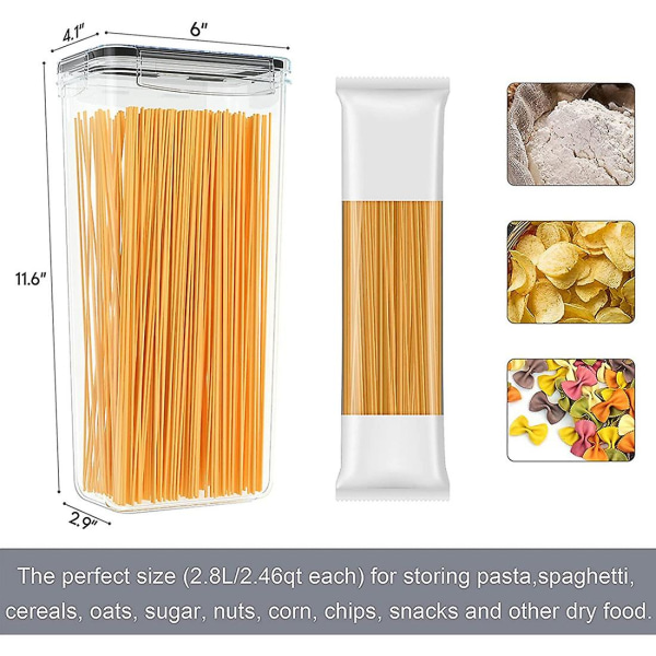 Lufttætte Høj Madopbevaringsbeholdere Sæt, 2 stk 2,8L Spaghettibeholdere til Pantry Organisation