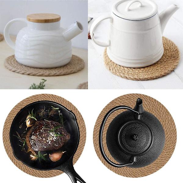 Pyöreät Kudotut Aluslautasen Alusmatot, 6 kpl, Luonnonjute, Käsintehty, 30 cm, Lämpöä Kestävä, Paksu
