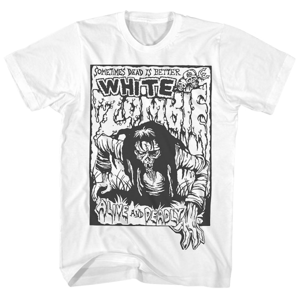 Vit Zombie T-skjorta Levande och dödlig vit Zombieskjorta L