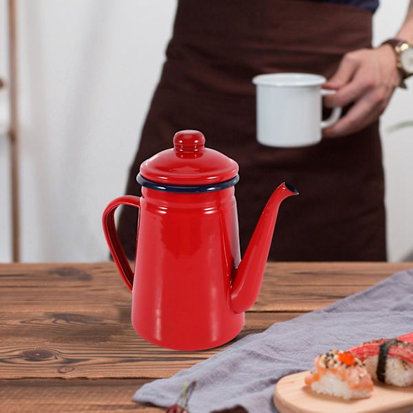 2X 1,1L Emalleret Kaffekande Håndtekande Induktion Komfur Gasskomfur Universal Rød