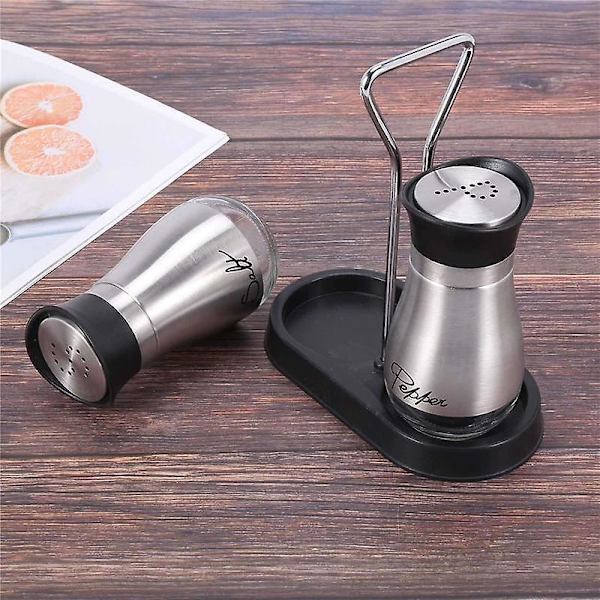 Salt- og pebersæt - Premium rustfrit stål med glasbund og 4 tommer stand - 4 tommer