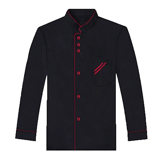 Unisex Kort & Långärmad Kockjacka Hotellkök Serviceuniform Arbetskläder Black and Red XXL Long Sleeve