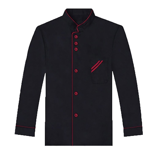 Unisex kort långärmad kockjacka kappa Hotell kök Service Uniform arbetskläder Black and Red XXL Long Sleeve