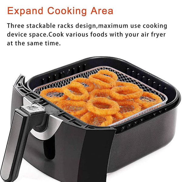 8 Tommer Airfryer Stativ Kvadrat Tre Stabelbare Stativer, Rustfrit Stål Multi-Lag Dehydrator Stativ, Airfryer Tilbehør
