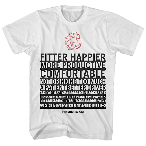 Radiohead T-paita Fitter Happier -lyriikka Radiohead T-paita M
