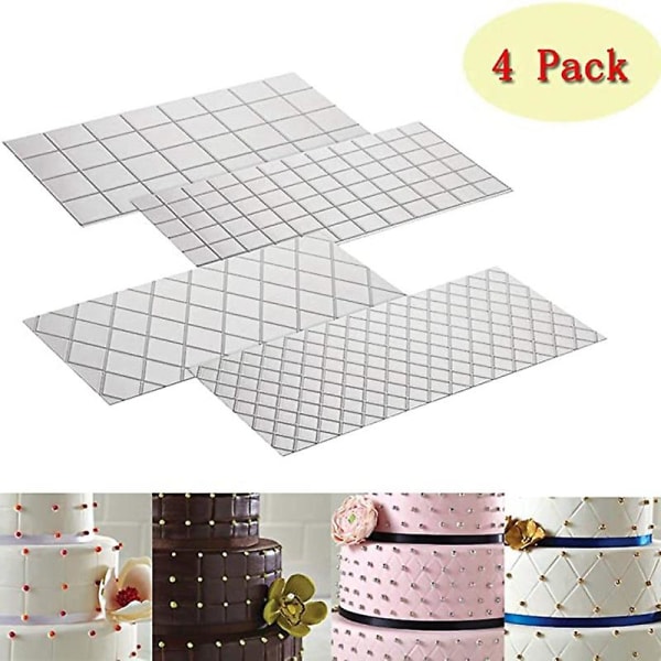 4 stk Kake Fondant Trykkmatte Rutenett Tekstur Preget Pregematte