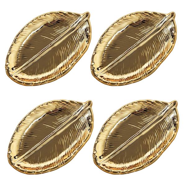 4X Dekorativ Gullblad Keramisk Skål Porselen Sukker Ornament Skål Smykker Frukt Serveringsskål