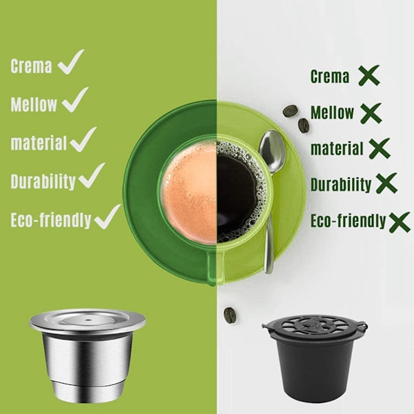 3X Espresso Återfyllningsbara Kapslar Återanvändbara Poddar Espresso Poddar Rostfri Kapsel Kompatibel