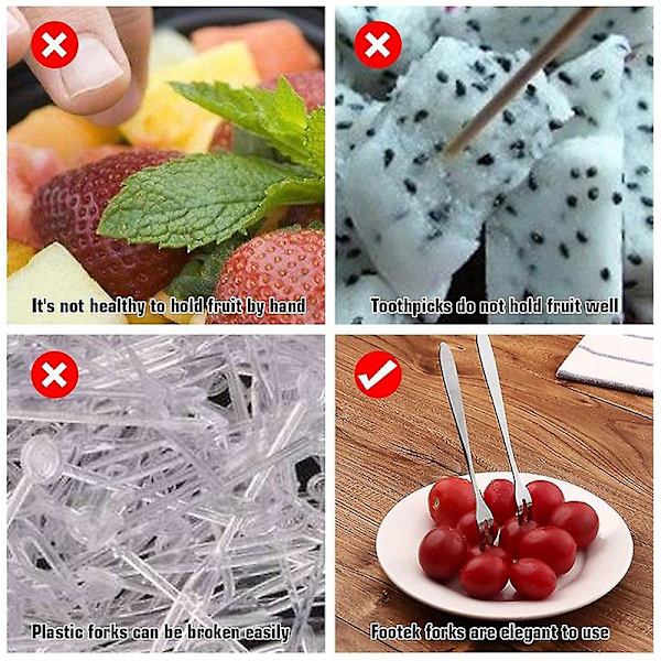 10 kpl Ruostumattomasta Teräksestä Valmistettuja Uusiokäyttöisiä Hedelmähaarukoita Kakkujen, Välipalojen, Jälkiruokien ja Salaattien Syömiseen - Kaksoishaarukkasetti