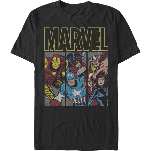 Avengers Paneler Marvel Comics T-Shirt Ny S