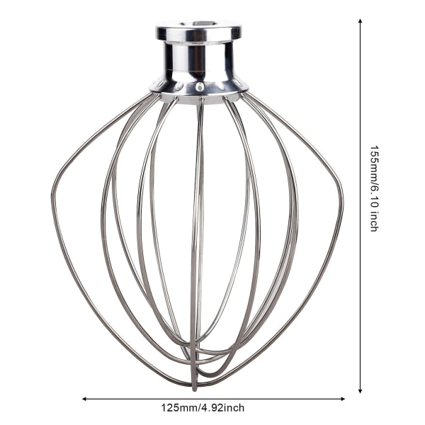 Visp i rostfritt stål med 6 trådar, 4,5 liter, för KitchenAid-köksmaskiner K45ww Ksm90 K45