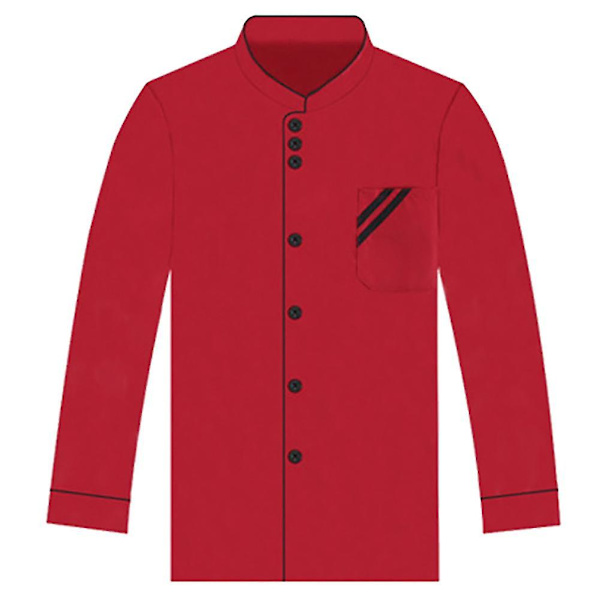 Unisex Kort & Långärmad Kockjacka Hotellkök Serviceuniform Arbetskläder Red and Black M Long Sleeve