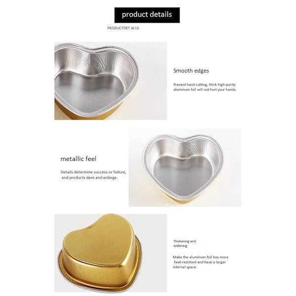 50 st net bakformar mousse kaka pudding kopp dessert låda hjärtaformad bakning aluminium-resistent folie