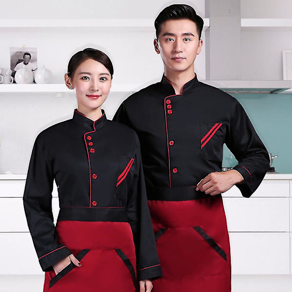 Unisex Kort & Långärmad Kockjacka Hotellkök Serviceuniform Arbetskläder White and Coffee XL Long Sleeve