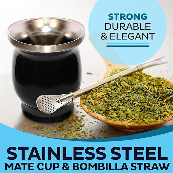 Yerba Mate-set med dubbelväggig rostfri tekopp och bombilla 8 oz bombillas Yerba Mate-sugrör