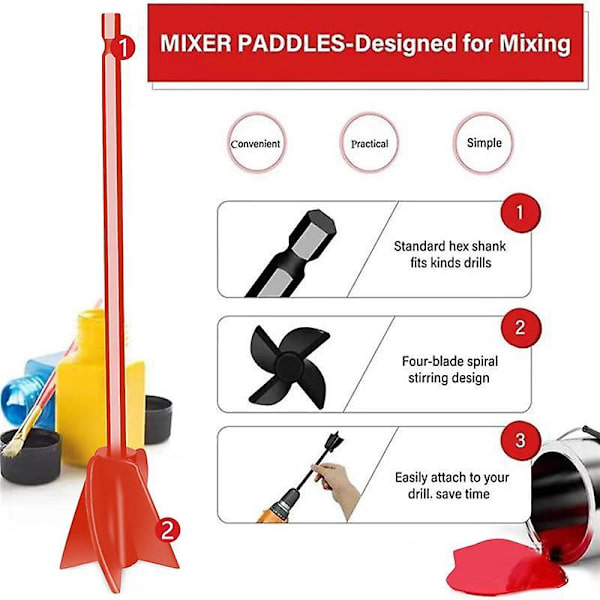 4-pack Epoxy Rörpinne Färg Rörpinne Spackel Cement Färg Mixer Tillbehör med Borrchuck för