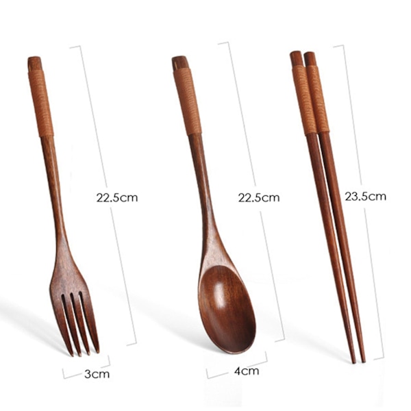 2X Träbestick Set, Bärbart Träset i Trä Sked Gaffel Trästickor Bestick Khaki Bestick