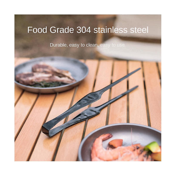 BBQ-klype sett i rustfritt stål for utendørs, spisepinner, brødklype, svart, delingsspisepinner, biffmat