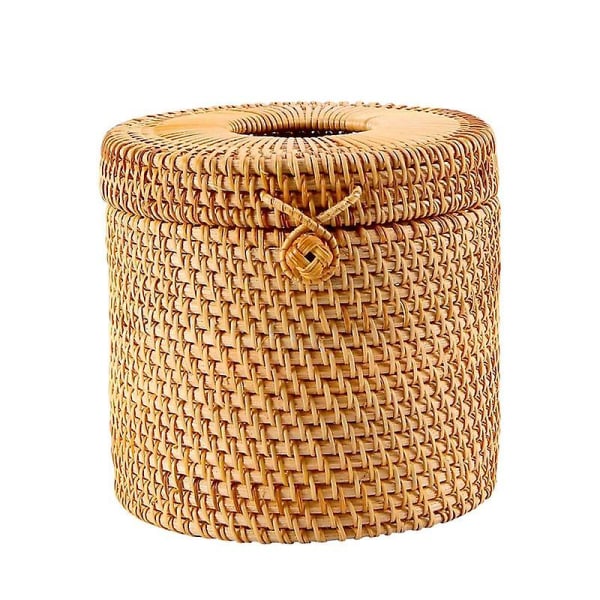 Rattan Vævsæskeboks Toiletpapir Dæksel Viklet Dekorativ Holder Med Låg Til Opbevaring Enkelt Rulle Og