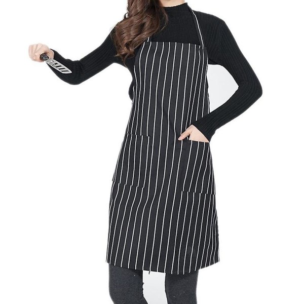 2-pack randiga haklappar förkläden med fickor Svarta presenter för matlagning Kock Kockförkläde för kvinnor och män - 30,3 fast