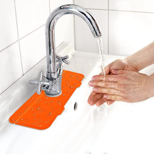 Silikon Hane Mat Til Køkkenvask, Køkkenhane Vask Stænkskærm Med Dræningsudløb Orange