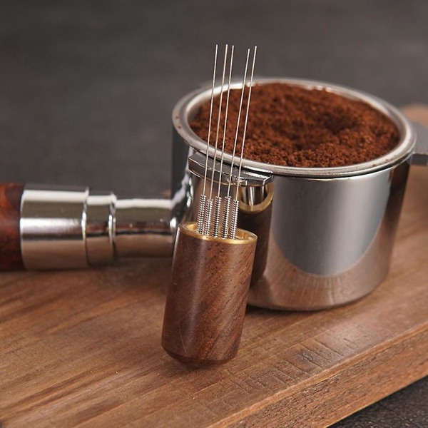 Coffee Tamper Rostfritt stål Nålar Espresso Pulver Omrörare Distributör Leveler Wdt Tools Cafe St Light Wood