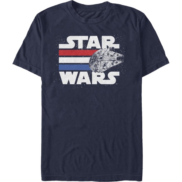 Millennium Falcon Rød Hvid Blå Striber Star Wars T-Shirt XXXL