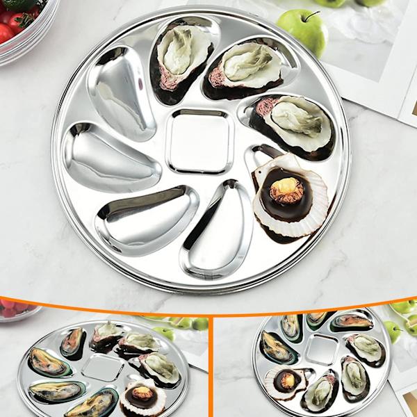 4 st Oysterskivor i Rostfritt Stål, Skalet Form, Hållbar Oysterbehållare med 8 Fack