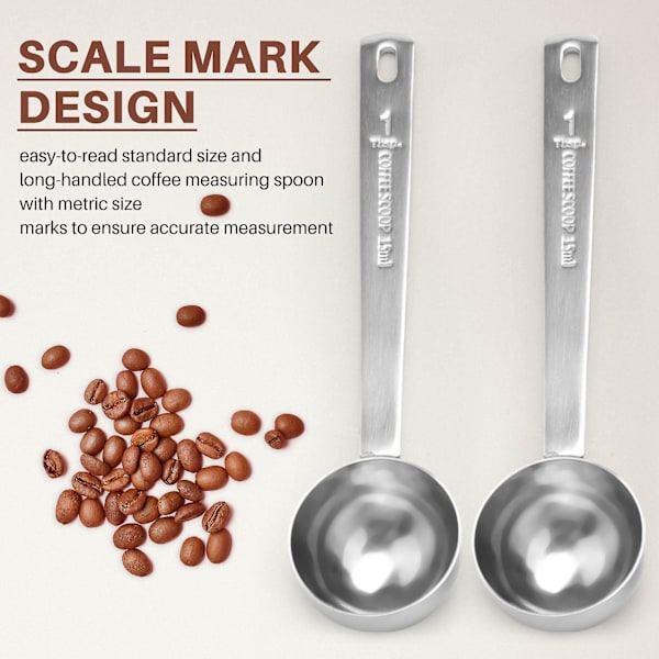 Kaffe-sked i rostfritt stål med långt handtag, mätked i metall, 1 matsked, kaffesked