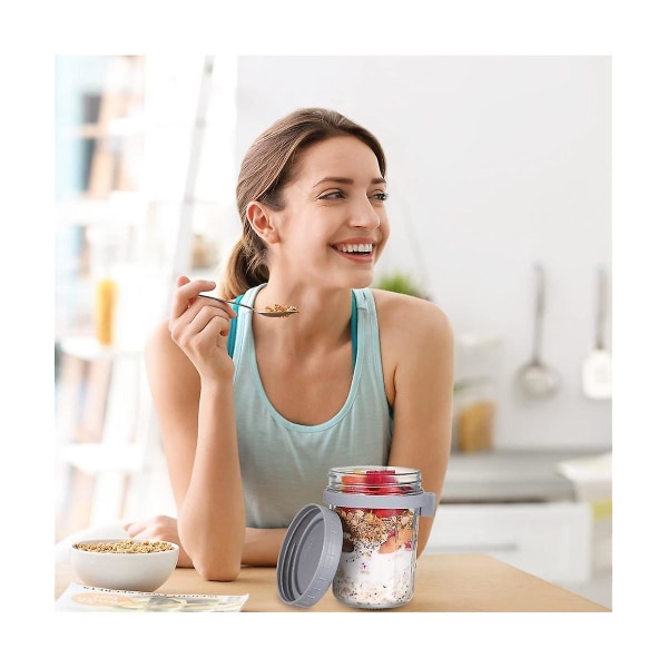 4 Overnight Oats Behållare med Sked Lufttäta Havre Overnight Oats Burkar med Mått 3 månader